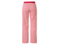 Roze gestreepte broek met rode strepen.
