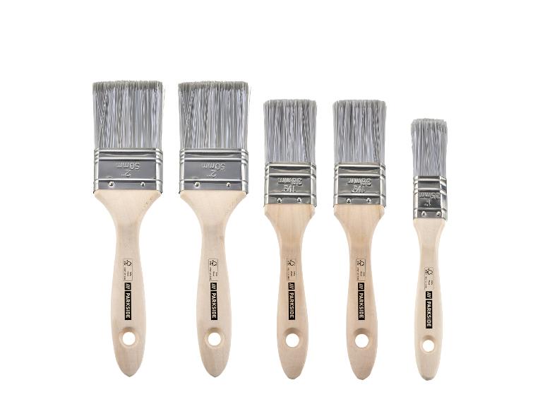 Set van vijf PARKSIDE kwasten met houten handvatten in diverse maten.