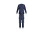 Blauwe kinderpyjama set met bouwvoertuigprint.