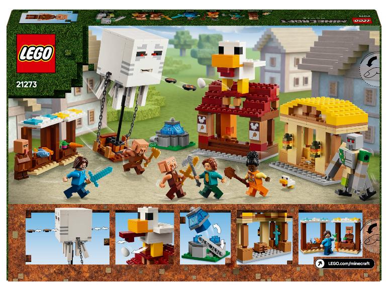 LEGO Minecraft set met een geest, een kip, minifiguren en spelstructuren.