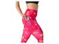 Roze sportleggings met geometrisch patroon en telefoonvak.