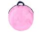 Ronde roze strandtas met blauwe handvatten en rits