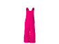 Roze kinder skibroek met verstelbare bandjes en een sneeuwvloklogo.