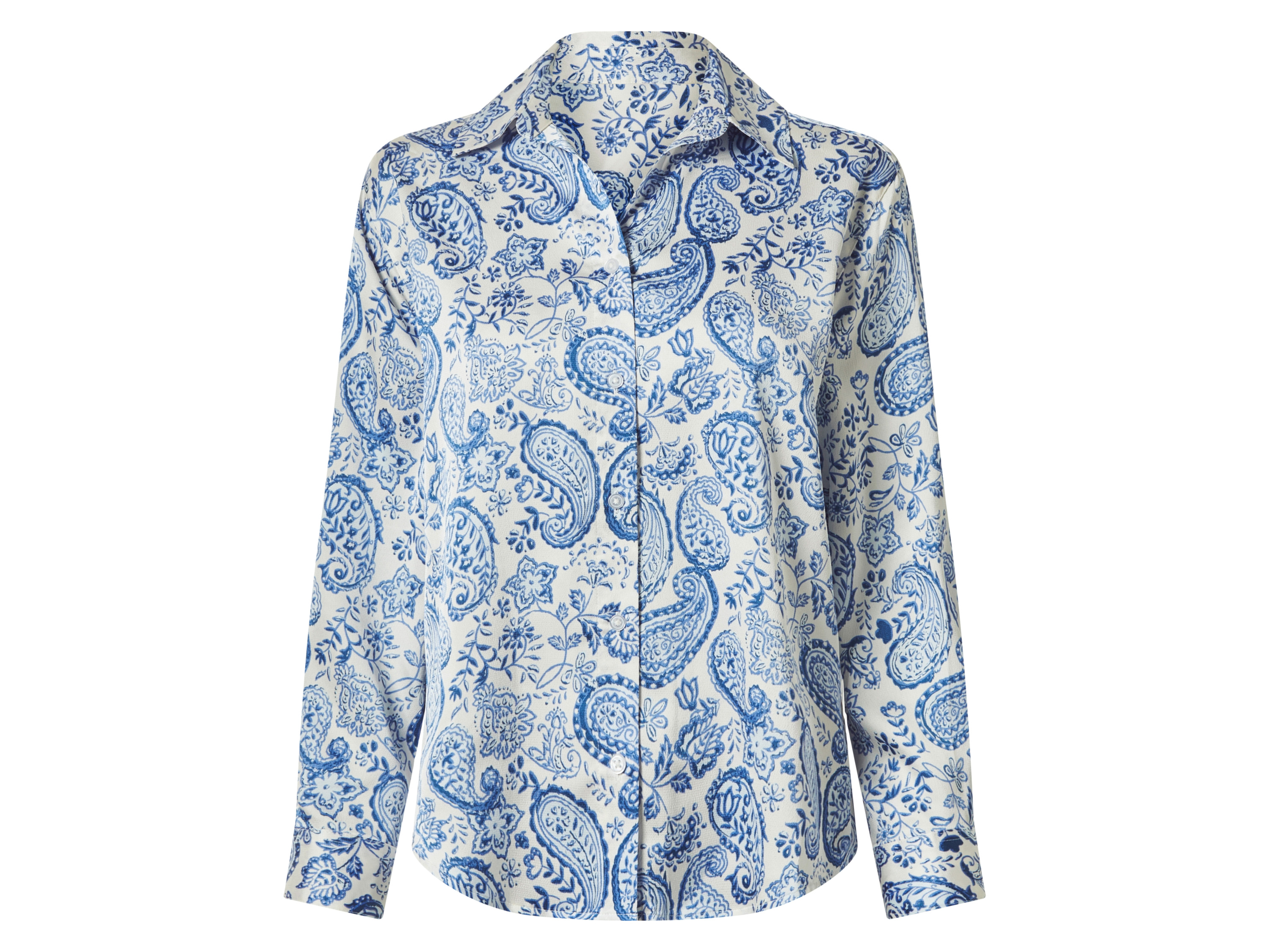 esmara Satijnen dames blouse (Wit/blauw, L (44/46))