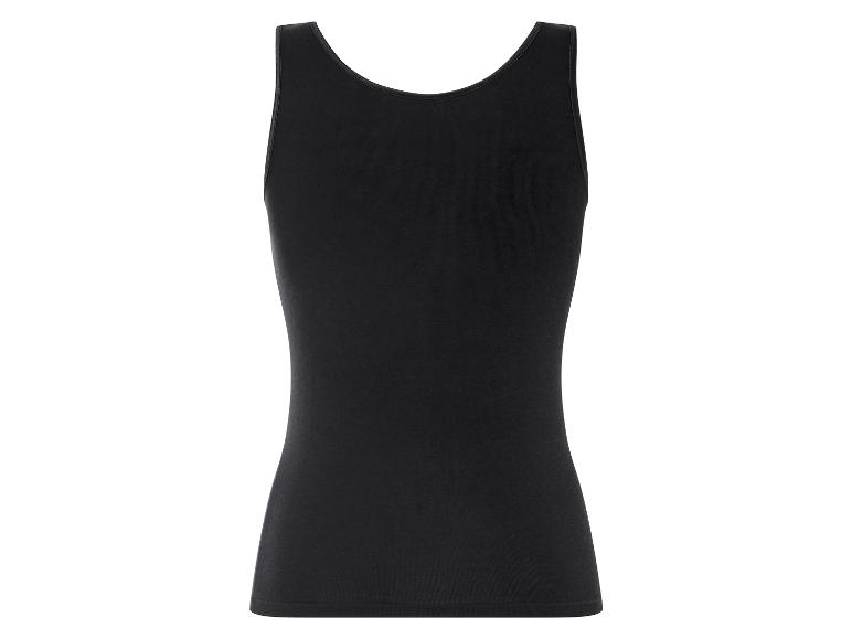 Een zwart, mouwloos shirt voor dames.