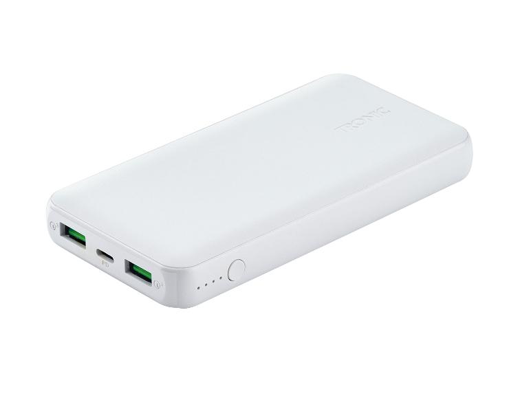Witte TRONC powerbank met USB-poorten.
