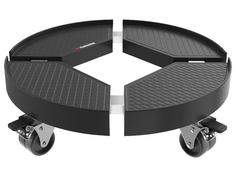 Parkside verrijdbare plantenroller voor planten of zware voorwerpen, zwart, met vier secties en wielen.