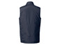 Een donkerblauw vest zonder mouwen.