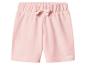 Roze jersey short met elastische tailleband en decoratieve strik.