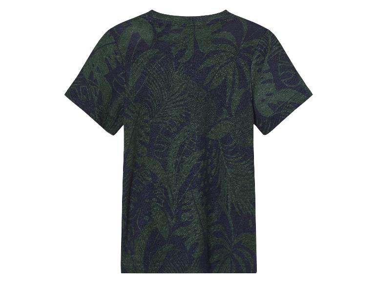 Kort mouw T-shirt met tropische print in groen en donkerblauw.