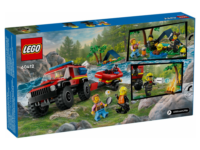 LEGO City brandweerauto met boot en minifiguren.