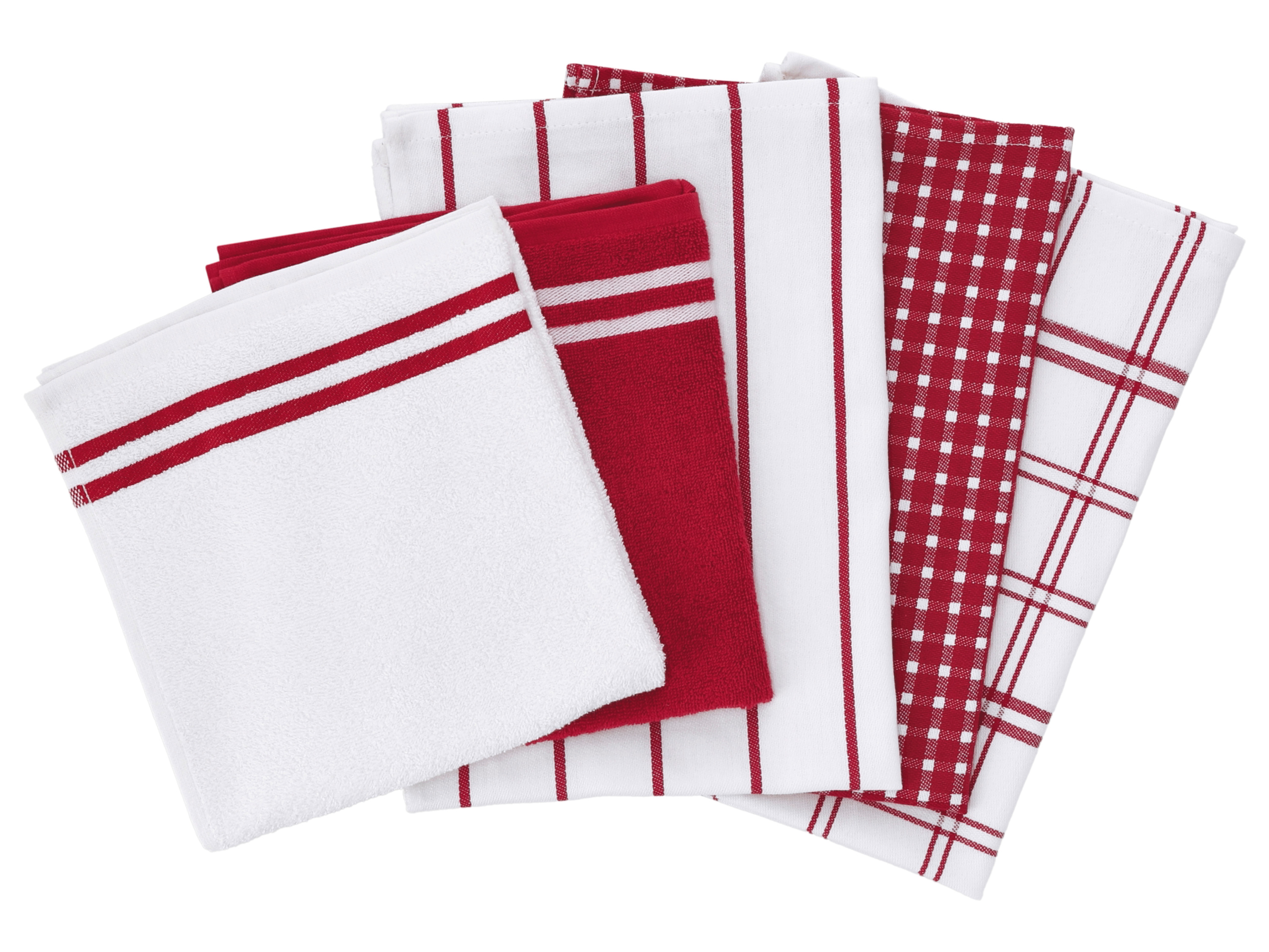 W5 Keukendoeken set 5-delig (Rood/wit)