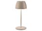 Draadloze tafellamp met een beige kap en voet