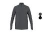Donkergrijs heren sport-T-shirt met lange mouwen en ritskraag, met kleurstalen.