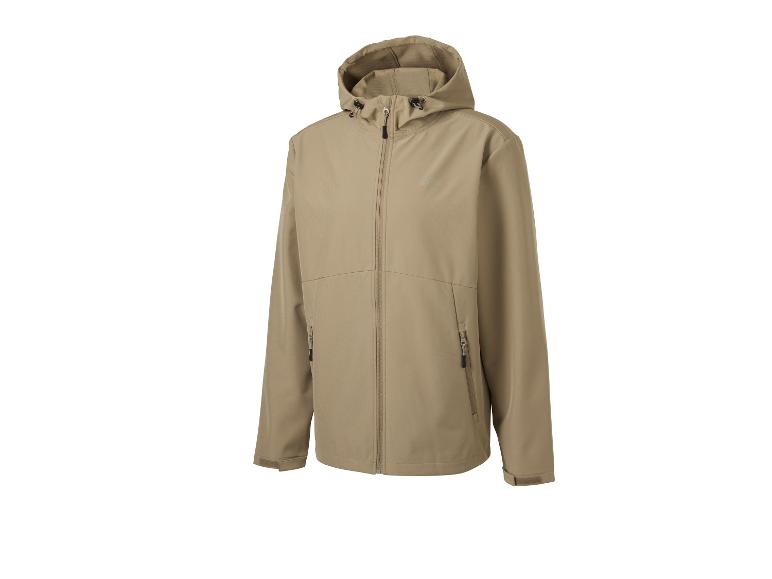 Khaki softshell jas met capuchon en rits