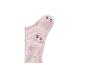 Detail van een roze babyromper met sterrenprint en drukknopen.