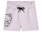 Lila shorts met Hello Kitty print en zwarte strik.