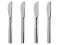 Set van vier zilveren botermessen met een glanzende afwerking.