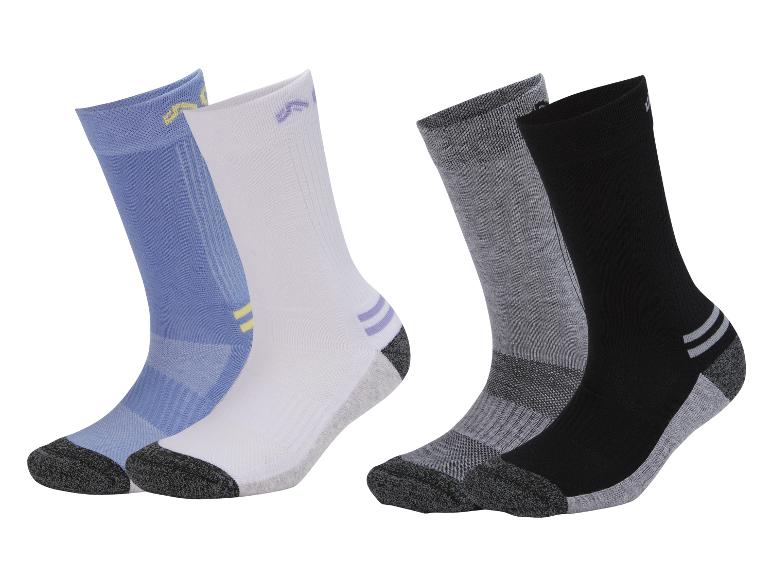 CRIVIT dames/heren premium functionele sokken, 2 paar: één blauw/wit en één grijs/zwart.