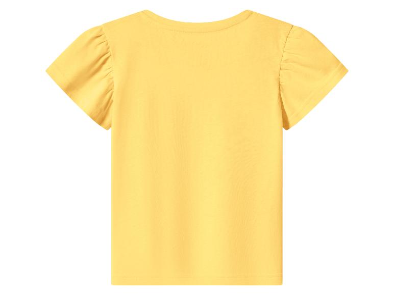 Geel T-shirt met korte mouwen en geplooide schouders, achterkant