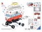 Handleiding voor het monteren van een 3D-puzzel van een rood-witte kampeerbus met surfplanken.