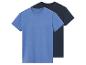 Twee korte mouw t-shirts, lichtblauw en donkerblauw.