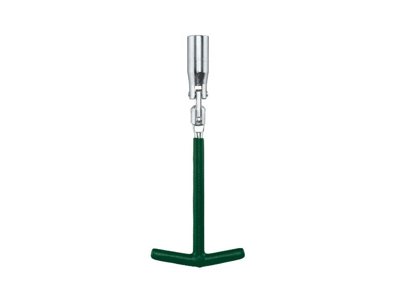 Een groene T-vormige sleutel met een verlengstuk