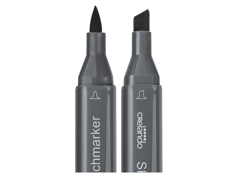 Twee grijze stiften met verschillende punten: een penseelpunt en een schuine punt.