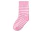 Een roze en wit gestreepte sok.