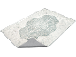 Wit en teal patroon vloerkleed met traditioneel design, toont de antislip achterkant.