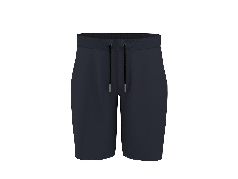 Donkerblauwe sportshort met trekkoord en geribbelde tailleband.