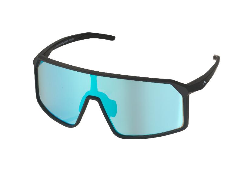 Zwarte sportbril met blauwe spiegelglazen