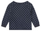 Een donkerblauwe longsleeve met witte stippen.