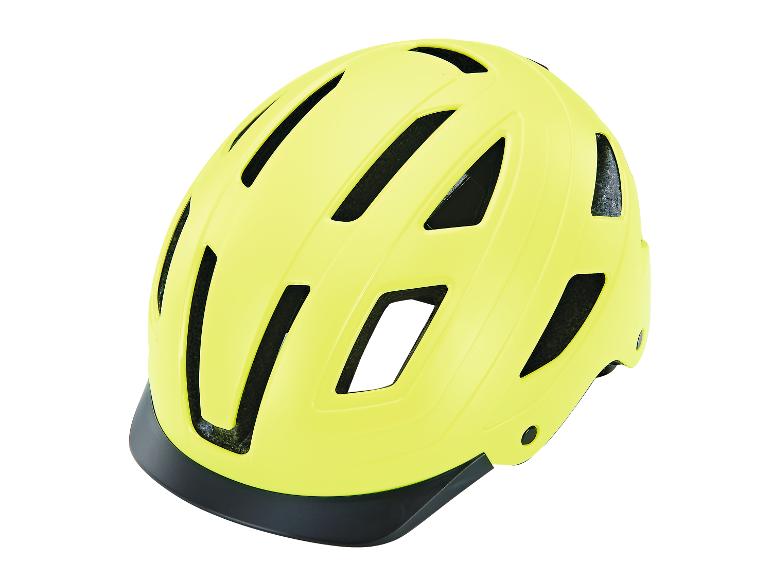 Heldergeel fietshelm met vizier.