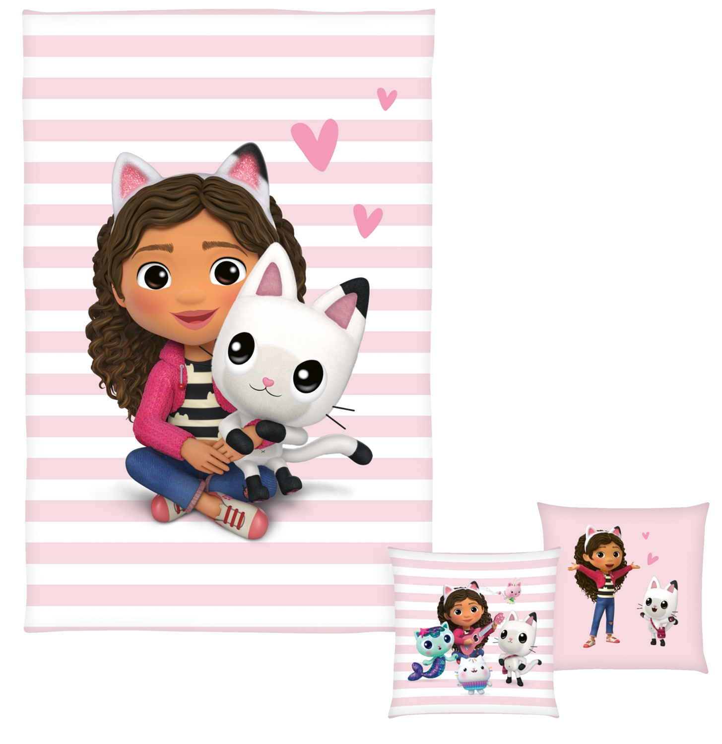 Gabby´s Dollhouse Plaid met kussen (Strepen/roze/wit) afbeelding