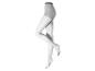 Witte panty op paspop, met donkerdere tailleband en tenen.
