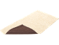 Beige vloerkleed met golvend patroon en bruine antislip onderkant.