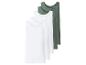 Vijf tanktops, drie witte en twee groene, diagonaal gerangschikt.
