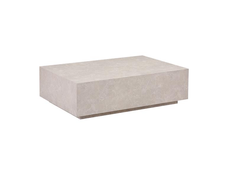 Rechthoekige salontafel van lichtbeige marmer met geaderd patroon