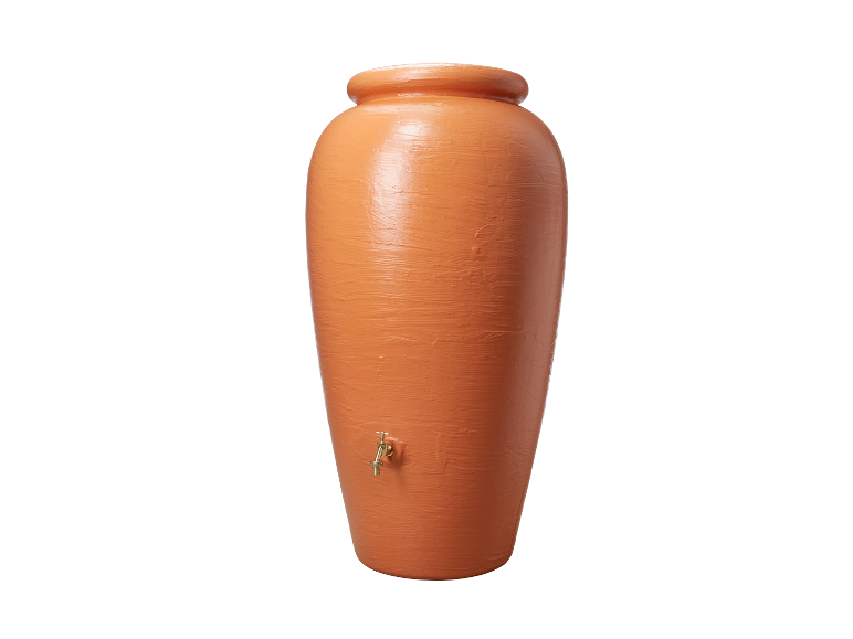 Grote terracotta waterton met kraan.