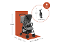 Grijze kinderwagen met afmetingen: 100 cm (H), 75 cm (L), 45 cm (B), en opgevouwen: 81 cm (H), 24 cm (B), weegt 5,9 kg.