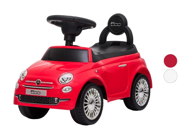 Rode loopauto met zwart stuur en zitting, voorzien van chromen wielen.