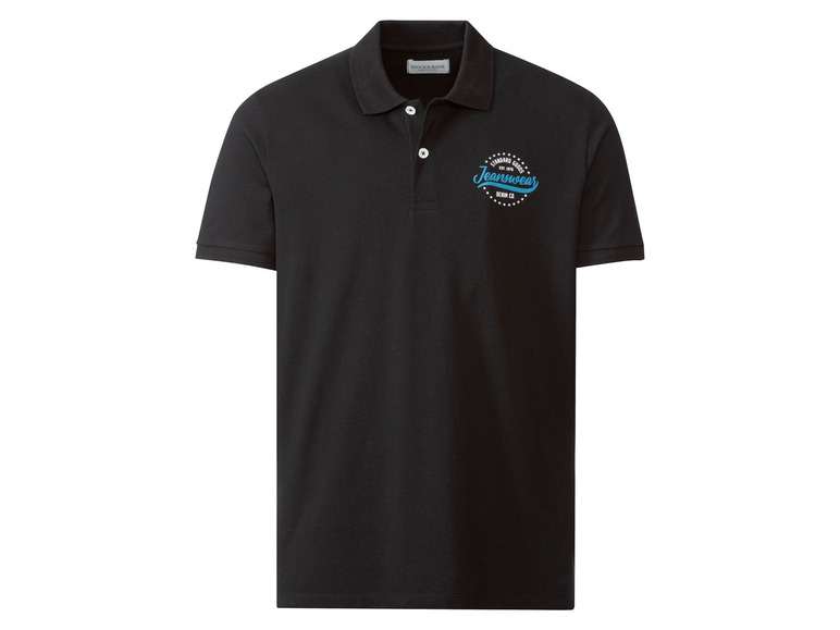 Zwart poloshirt met Jeanswear logo.
