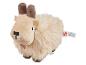 Minecraft geit knuffel met lange vacht en productlabel.