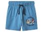 Blauwe kinderbroek met elastische tailleband en cartoonprint.