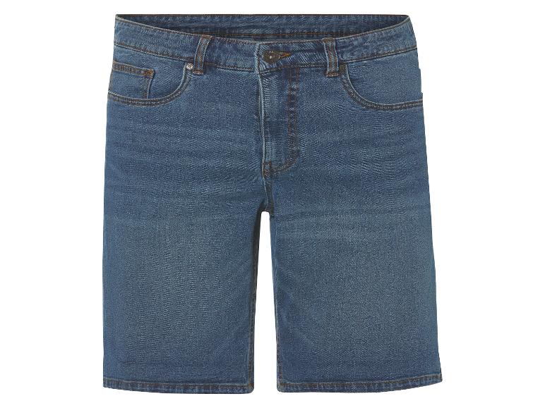 Donkerblauwe jeans shorts.