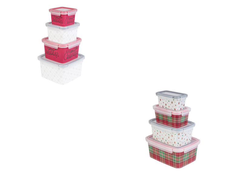 Twee stapels kerstthema-opslagbakken.