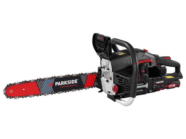 Parkside Performance kettingzaag met rode en zwarte details, X20V Team accusysteem.