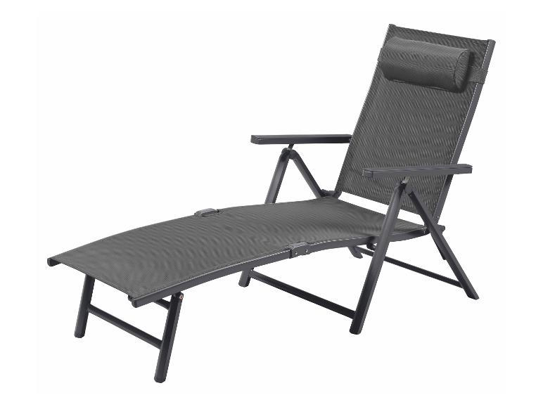 Grijze verstelbare ligstoel met armleuningen en nekkussen