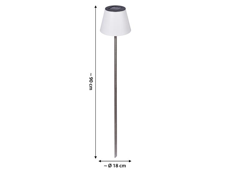 Solar tuinlamp, hoogte ~90 cm, diameter ~18 cm.